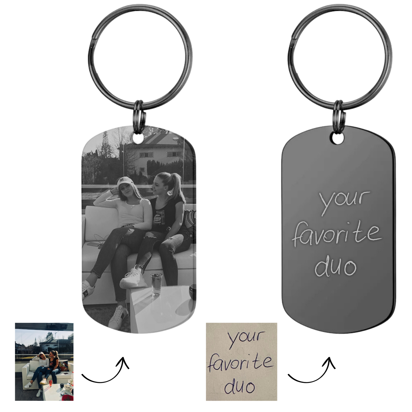 Foto-Schlüsselanhänger mit Handschrift Gravur